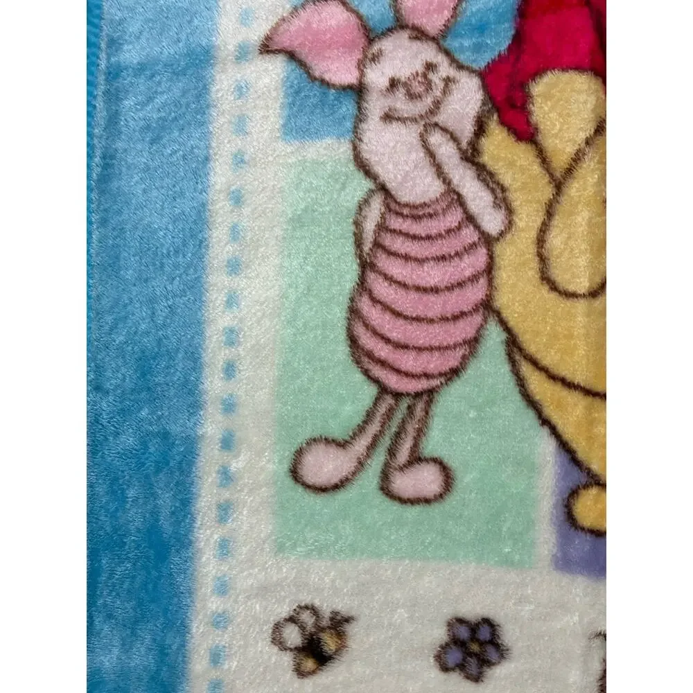 Vintage Winnie the Pooh Piglet Baby Blanket Fleece Plush Pastel Bees - READ